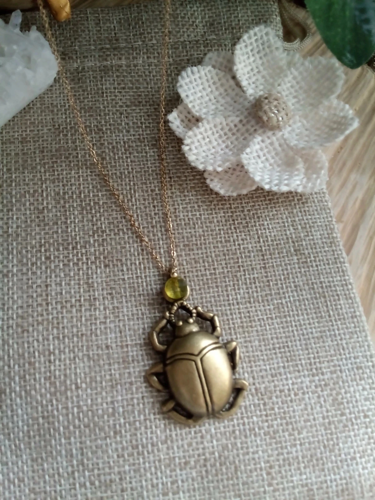 Collier scarabée et pierre de péridot naturelle – photo 2